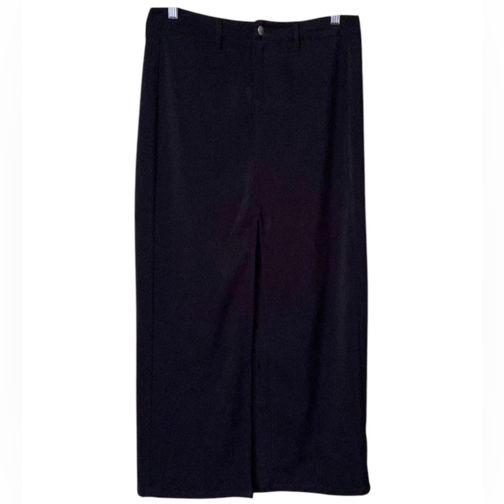 LEI Black Split Front Midi Skirt Size 7 Overlay Walking Skirt Career